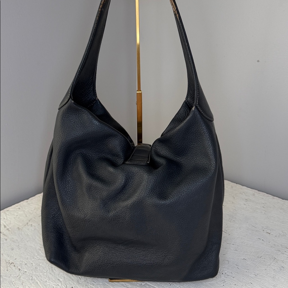 Dooney and Burke EUC black leather hobo style 1975 vintage 15 by 11 w 10 drop - Picture 2 of 11